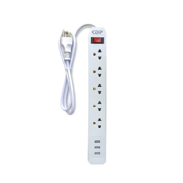 REGLETA PROTECTOR DE VOLTAJE CDP RU-SS5 1500W 5 TOMAS SUPRESIÓN DE PICOS Y SOBRECARGAS 3 PUERTOS USB