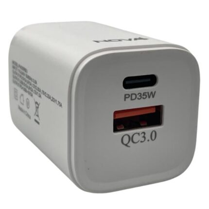 CARGADOR DE PARED NOVA PA035RBU001C 35W 1 PUERTO USB-C Y 1 PUERTO USB-A CARGA RAPIDA