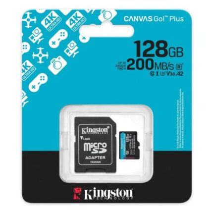 MEMORIA MICRO SDXC 128GB KINGSTON SDCG4/128GB CLASE 10 UHS-I V30 200 MB/S / 100 MB/S IDEAL PARA DRONES Y CÁMARAS DEPORTIVAS