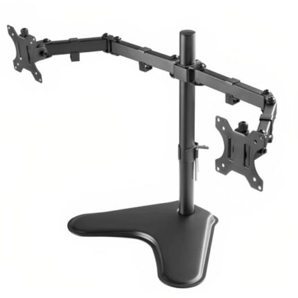 SOPORTE DE ESCRITORIO PARA MONITORES UNNO TEKNO TM8001BK COMPATIBLE CON MONITORES PLANOS DE HASTA 32 PULG CAPACIDAD DE 8KG CADA UNO CON ORGANIZADOR DE CABLES