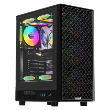 CASE RGB FORMULA V LINE MANA DYNAMIC BLACK AR MID TOWER VENTILADORES 4 DE 120MM CON MALLA FRONTAL Y VIDRIO LATERAL 4711401662839