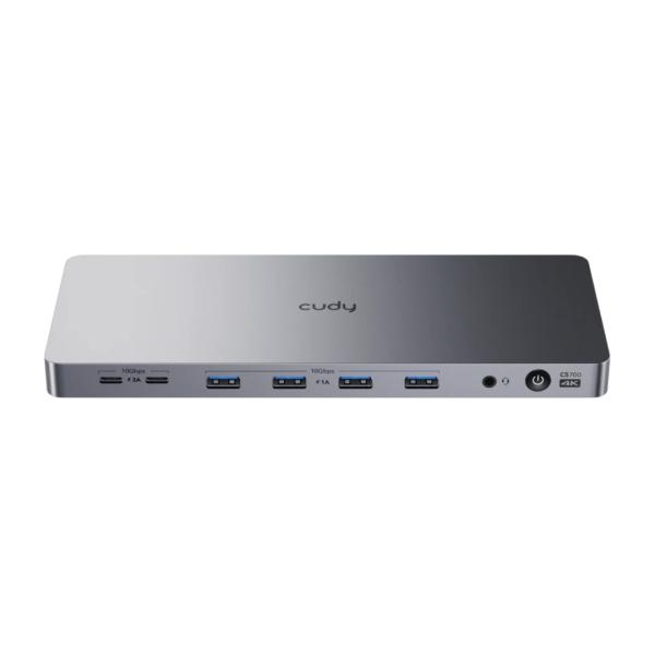 DOCKING STATION CUDY CS700 1.0 USB-C CON 2 PUERTOS DISPLAYPORT 1.2A/ 2 PUERTOS HDMI 2.0/ 4 PUERTOS USB-A 3.2 GEN 2/ 1 PUERTO GIGABIT 10 GBPS HASTA 4K