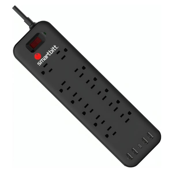 REGLETA PROTECTOR DE PICOS SMARTBITT SBSS-B12-5U 1625W 12 TOMAS SUPRESIÓN DE PICOS Y SOBRECARGA PUERTOS USB-A Y USB-C